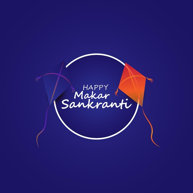 Feliz Festival Makar Sankranti de cometa con fondo de color azul gradinet