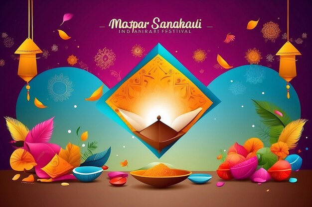 Foto feliz festival de makar sankranti estandarte cometa latai y dulces ilustración