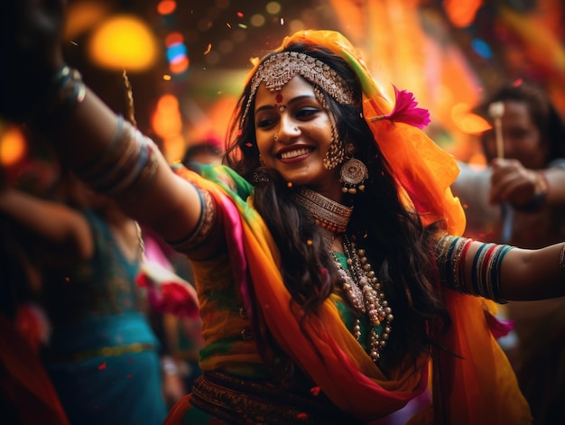 Feliz festival de Teej mujer india de colores