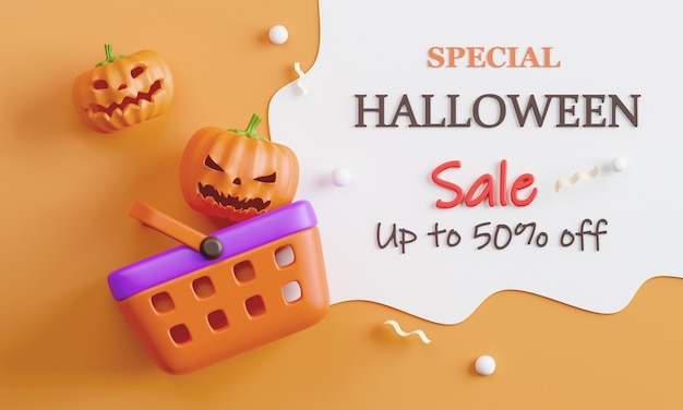 Foto feliz fiesta de halloween promoción compras venta fondo banner 3d renderizado ilustración