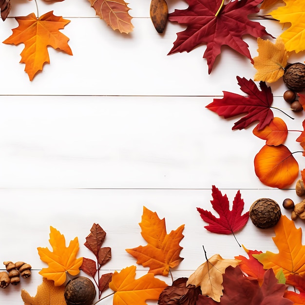 Feliz fondo de Acción de Gracias con coloridas hojas de otoño y copia en blanco