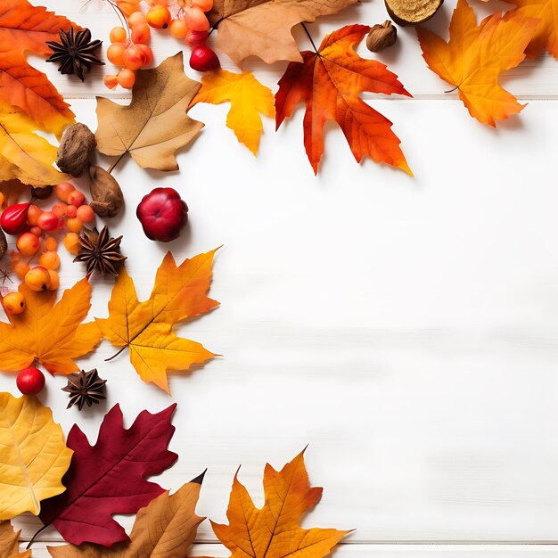 Feliz fondo de Acción de Gracias con coloridas hojas de otoño y copia en blanco
