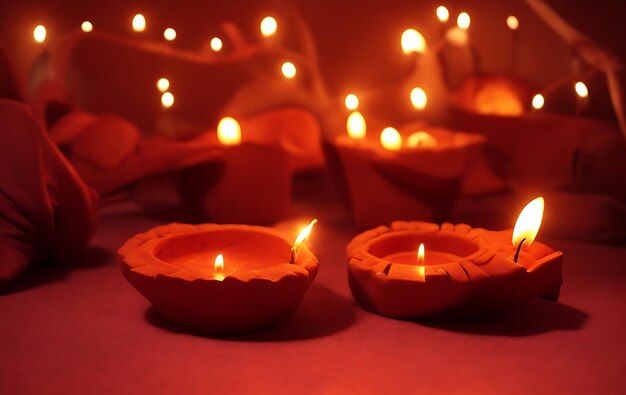 Feliz fondo de celebración de Diwali con lámparas tradicionales