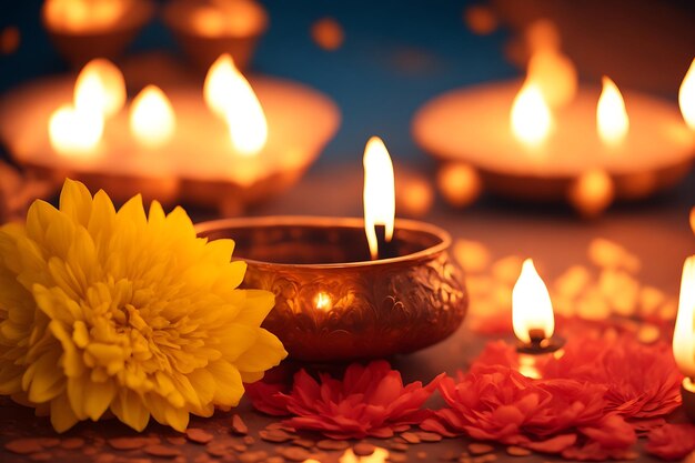 Feliz fondo de celebración de Diwali con lámparas tradicionales