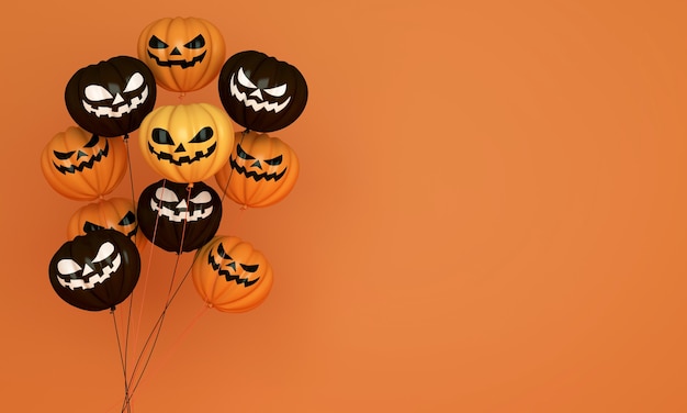 Feliz fondo de decoración de halloween con globos de calabaza naranja espacio de copia