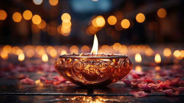 feliz fondo de diwali con velas encendidas fondo oscuro y borroso