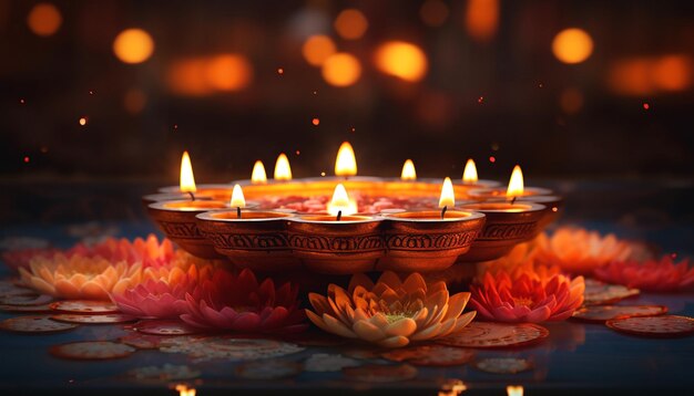 Feliz fondo del festival de Diwali con una lámpara de aceite realista