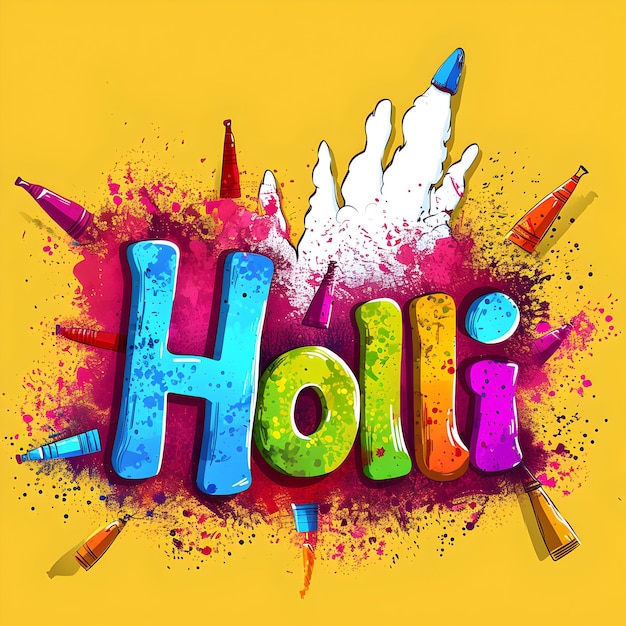 Feliz fondo de Holi con efecto de texto de acuarela para el diseño de la publicación de celebración de Holi