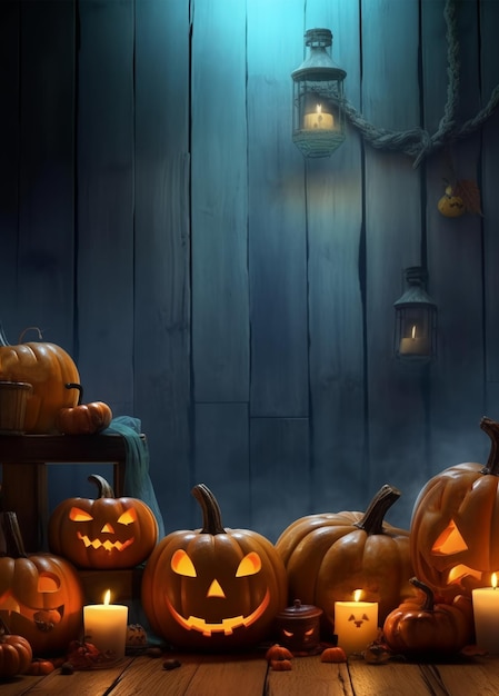 feliz fondo de pantalla de calabaza de Halloween con cara de miedo en un fondo fantástico