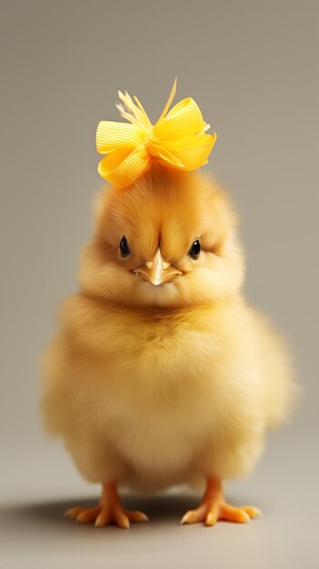 Foto feliz fondo de pascua con un pequeño pollo amarillo lindo bandera de plantilla de temporada festiva