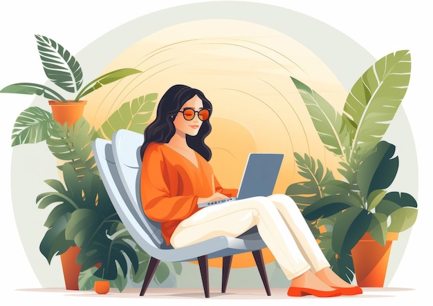 Feliz freelancer com computador em casa ilustração