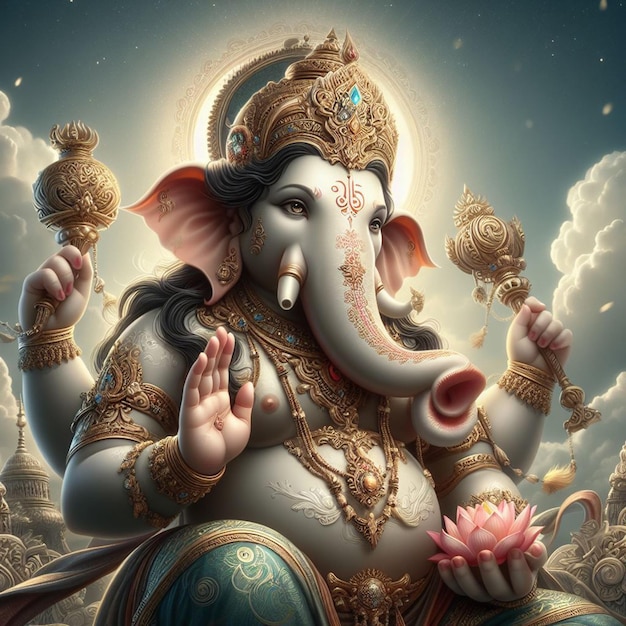 Feliz Ganesh Chaturthi con el Señor Ganpati en el fondo