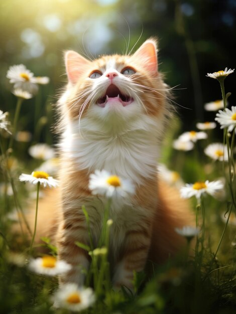 Feliz gato lindo en un día de verano