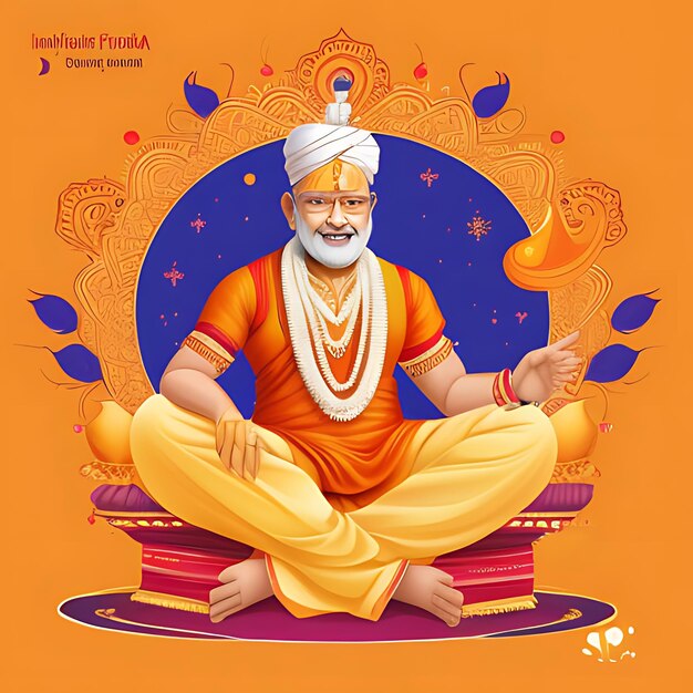 Foto feliz guru purnima indian hindu festival celebração vector design