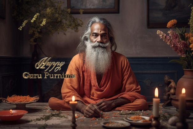 Feliz guru purnima O dia em que o primeiro guru nasceu O dia da festa do grande sábio Vyasa Celebração tradicional hindu dedicada aos mestres espirituais iluminados Generative AI