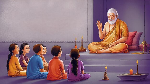 Foto feliz guru purnima el sabio guru enseñando a sus estudiantes generativo ai