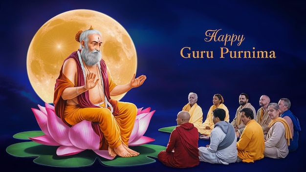 Foto feliz guru purnima el sabio guru enseñando a sus estudiantes generativo ai