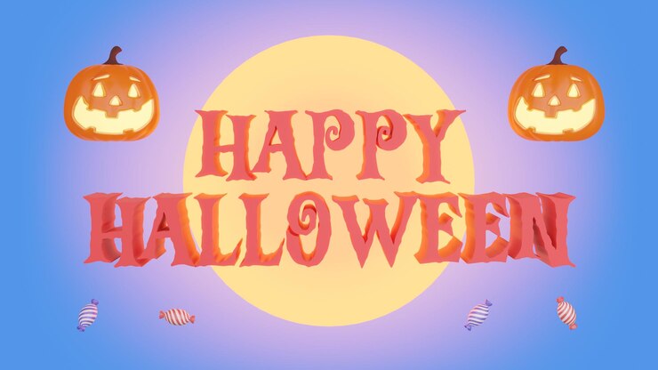 feliz halloween 3d render con jack o lanterna luna de fondo azul