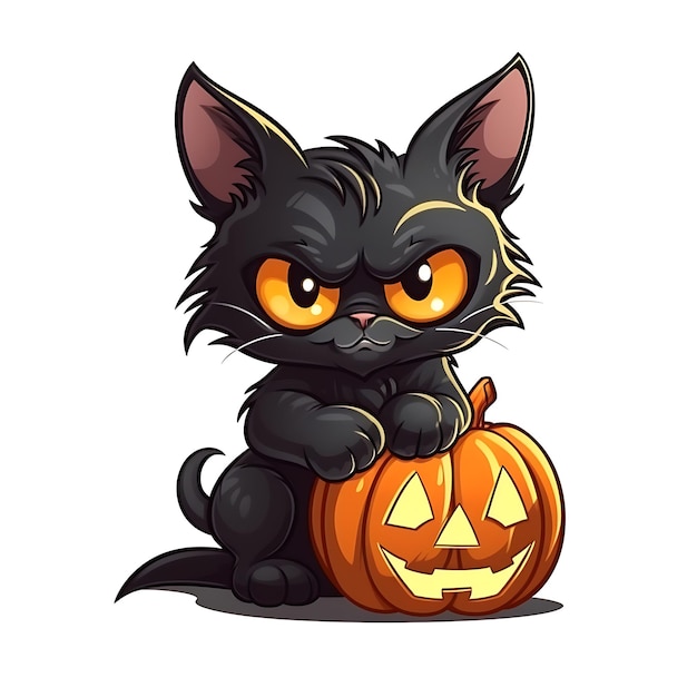 Feliz Halloween bonito desenho animado gato abóbora Halloween Clipart isolado fundo simples de Halloween