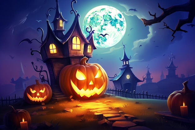 Feliz Halloween con calabazas Celebración espeluznante y decoraciones espeloznantes Establecen la escena embrujada