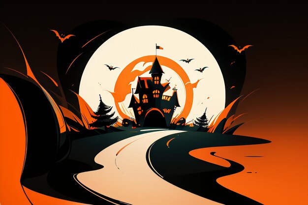 Feliz Halloween Chica Evento Fondo Papel tapiz Diseño de carteles promocionales Ilustración Dibujos animados