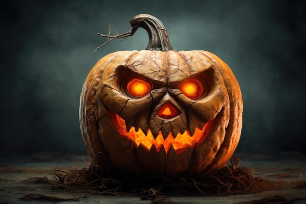 Feliz Halloween espeluznante fondo aterrador con Jack o linterna tallado cara calabaza