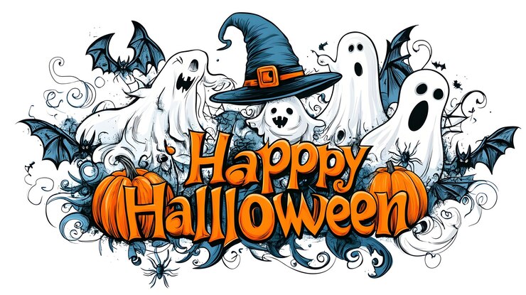 Foto feliz halloween fantasma espantoso cartoon de morcego feiticeiro de abóbora