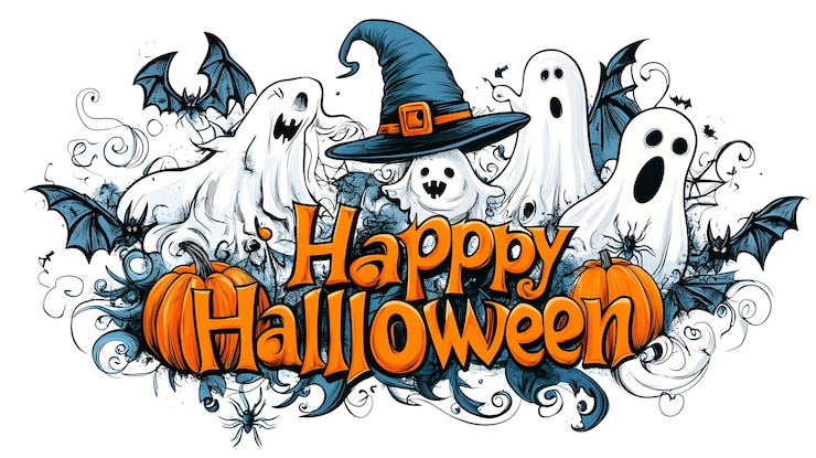 Foto feliz halloween fantasma espeluznante caricatura de murciélago brujo de calabaza