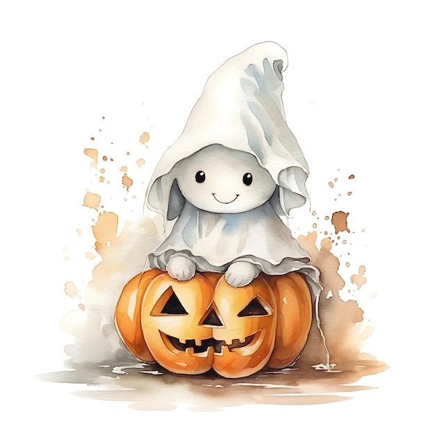 Feliz Halloween Fantasma Fantasma Fofo Com Abóbora Temporada Assustadora Halloween Boo Cartoon ilustração