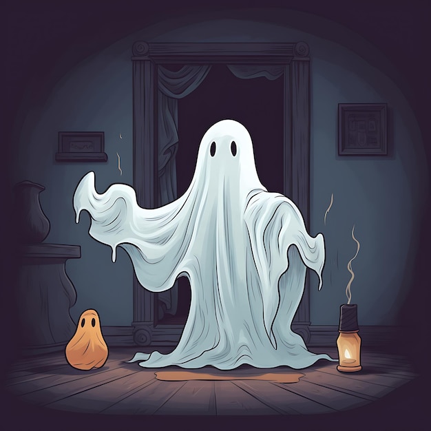 Foto feliz halloween fantasma fantasma fofo com abóbora temporada assustadora halloween boo cartoon ilustração