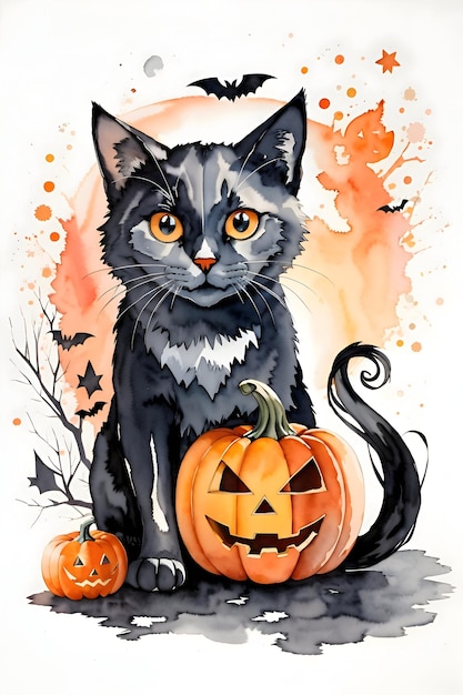 Feliz Halloween Jack O Lantern com aquarela simples