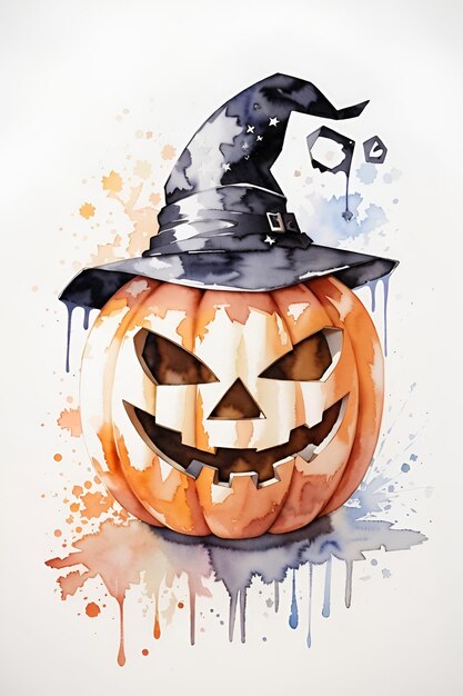 Feliz Halloween JackOLantern pintura em aquarela em fundo branco