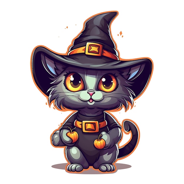 Feliz Halloween, lindo, caricatura, gato, calabaza, halloween, clipart, aislado, simple, fondo de halloween