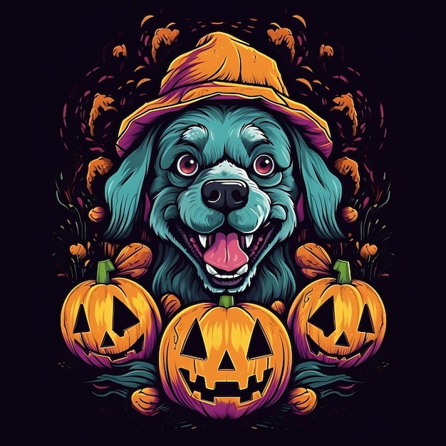 Foto feliz halloween lindo perro calabaza de halloween dibujos animados clipart cachorro espeluznante disfraz de halloween perros