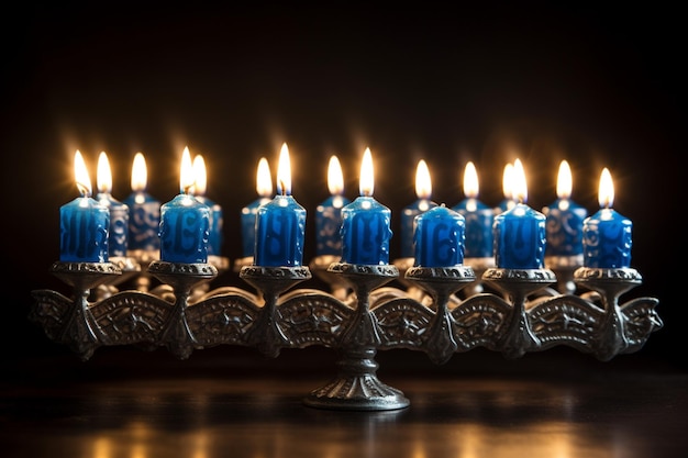 Foto feliz hanukkah festival judaico de luzes hebraico candeeiro queimando elementos de hanukkah