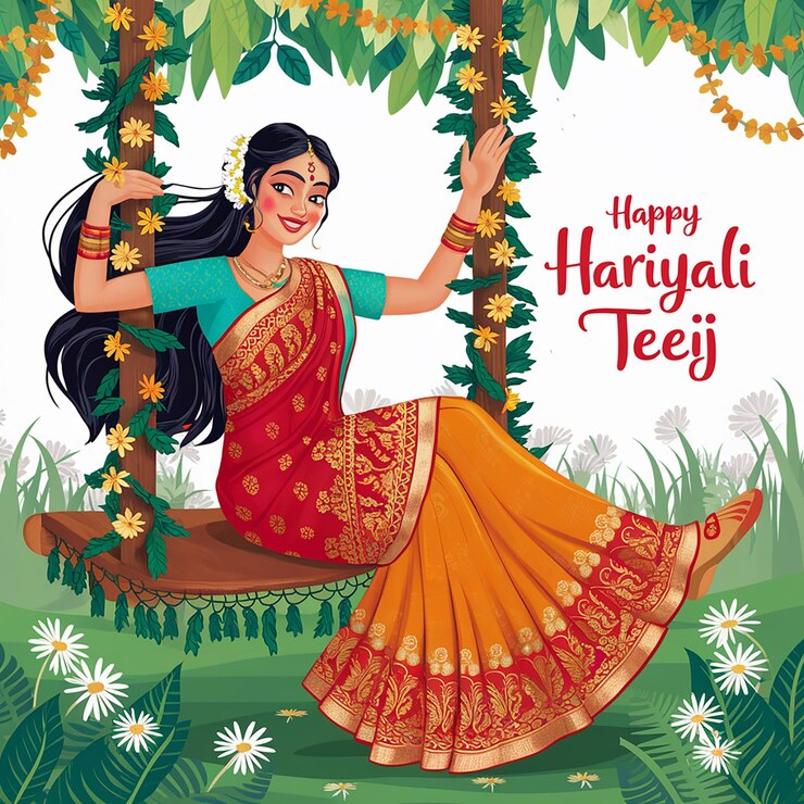 Feliz hariyali teej el festival indio con la ilustración