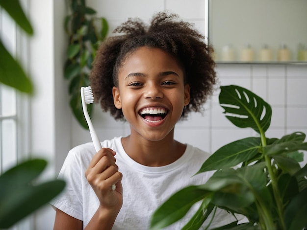 Feliz y hermosa joven afroamericana que cuida de su piel facial