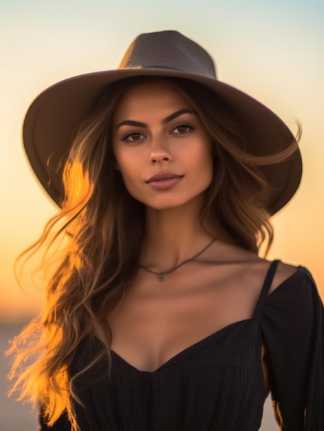 Feliz Hermosa mujer joven está sonriendo en la playa