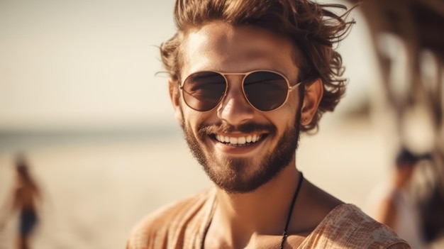 feliz, hermoso, joven, en la playa