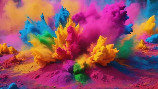 Feliz holi color salpicaduras explosión de fondo de polvo de color ai generado