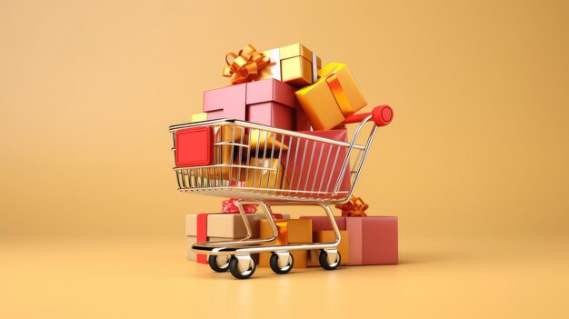 feliz idea de vacaciones en carrito de compras con cajas de regalo