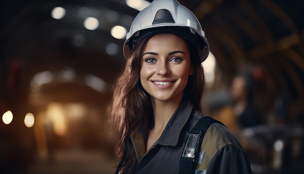 Feliz ingeniera sonriente joven linda construcción apariencia eslava