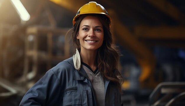 Feliz ingeniera sonriente joven linda construcción apariencia eslava