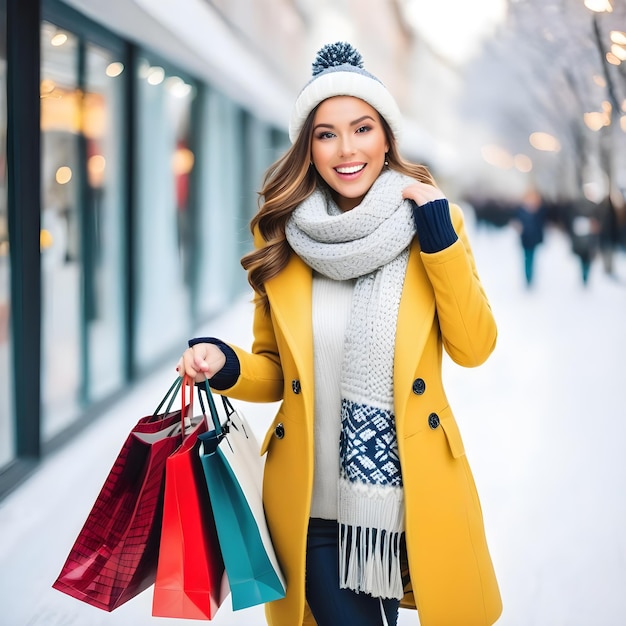 Foto feliz invierno de compras mujer modelo foto