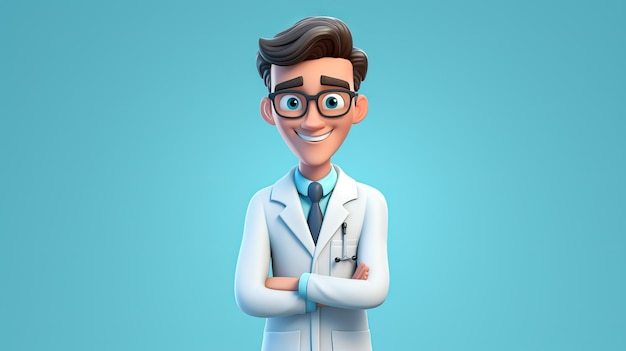 Feliz jovem médico 3d cartoon ilustração feliz medicina conceito saúde e assistência