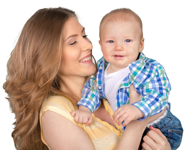 Feliz joven madre y su hijo