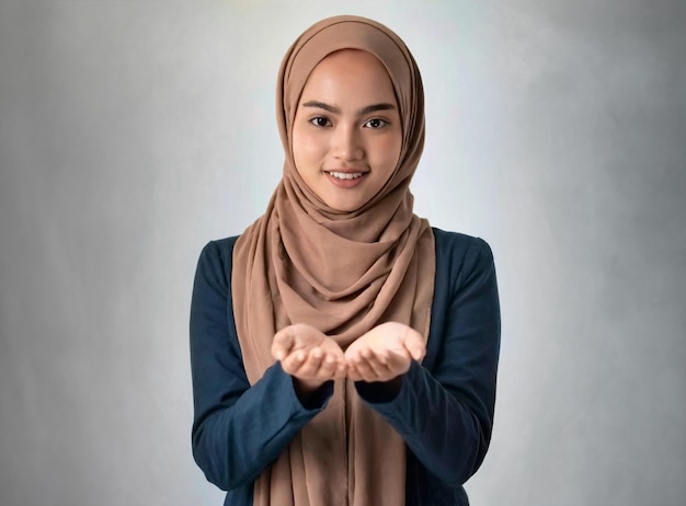 Foto feliz joven musulmana del sudeste asiático