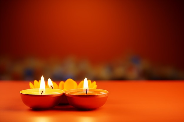 Feliz lámpara de aceite de Diwali en papel tapiz en blanco de fondo bokeh