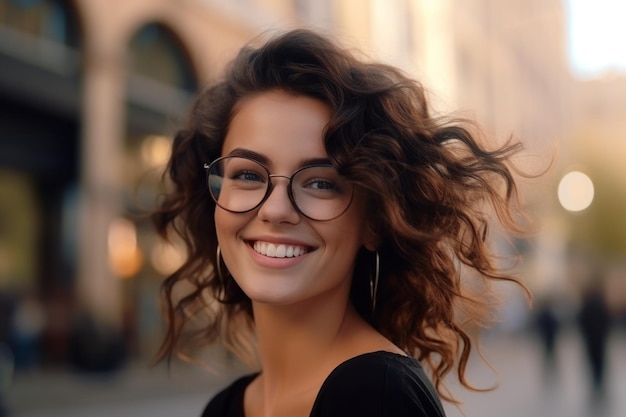 Feliz linda mulher sorridente na ilustração de rua AI GenerativexA