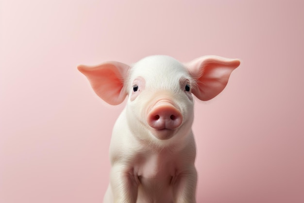 Feliz y lindo mini cerdo aislado en fondo rosa Feliz y gracioso lechón mascota doméstica exótica vegana